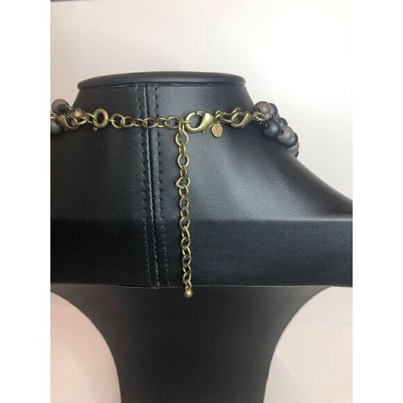449 Premier Designs beaded gray black goldtone layer necklace 17"-19" - Picture 2 of 2